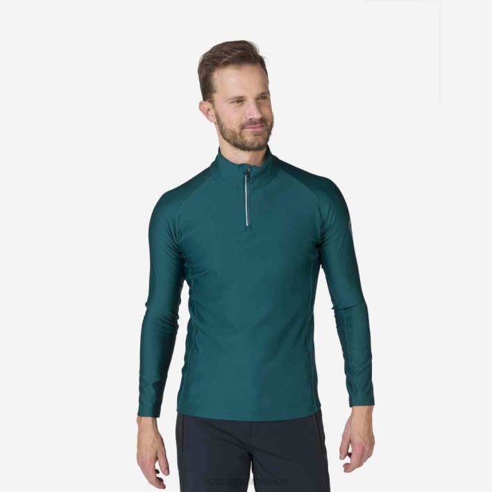 hombres Rossignol camiseta interior classique con media cremallera HPXL252 tapas verde azulado