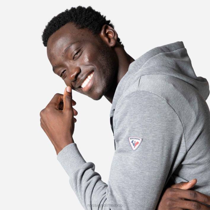 hombres Rossignol sudadera con capucha y cierre completo con logo HPXL471 tapas cuero gris