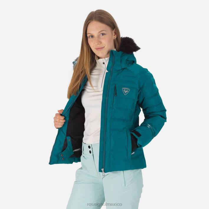 mujer Rossignol chaqueta de esquí rapide nacarada HPXL788 tapas esmeralda oscura