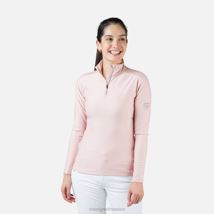 mujer Rossignol camiseta interior classique con media cremallera HPXL1110 tapas rosa empolvado