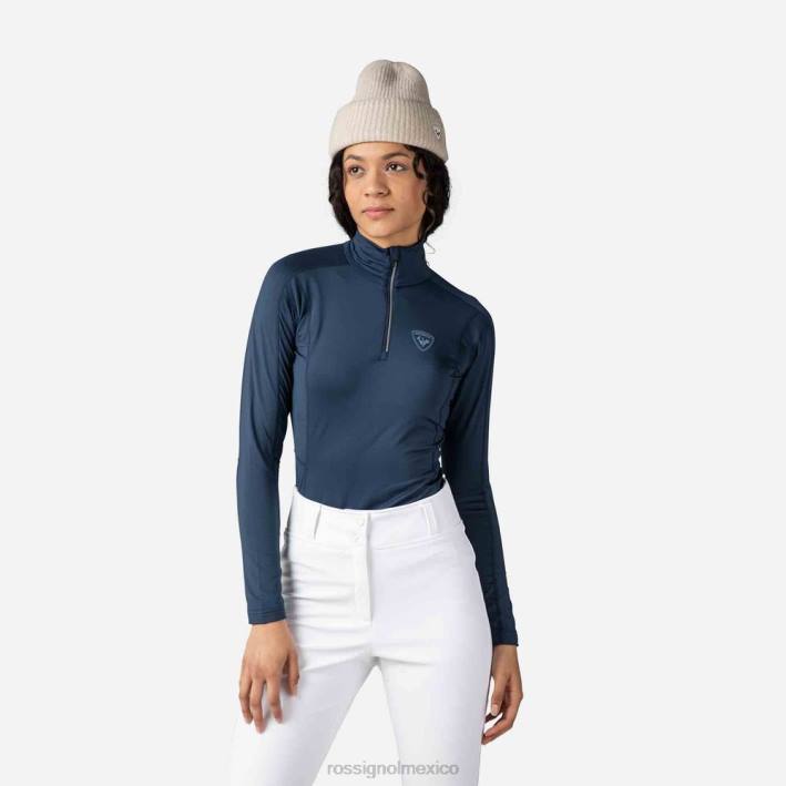 mujer Rossignol camiseta interior classique con media cremallera HPXL970 tapas azul marino oscuro