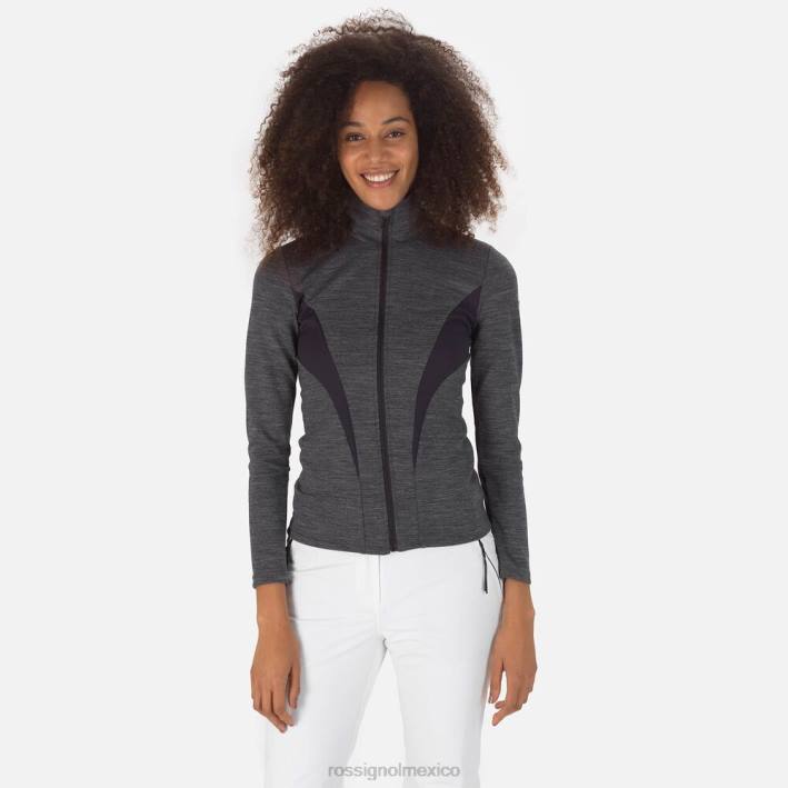mujer Rossignol React Merino capa intermedia con cremallera completa HPXL736 tapas negro