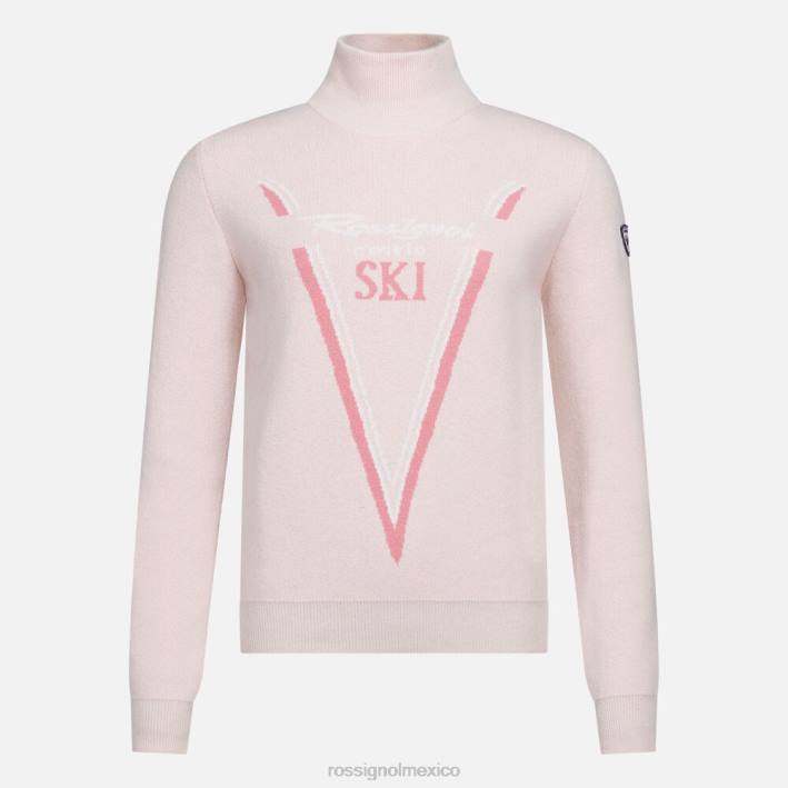 mujer Rossignol suéter de punto con cuello alto victoire HPXL1050 tapas rosa empolvado