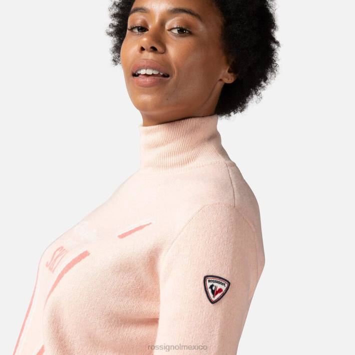 mujer Rossignol suéter de punto con cuello alto victoire HPXL1050 tapas rosa empolvado