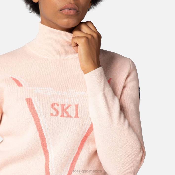mujer Rossignol suéter de punto con cuello alto victoire HPXL1050 tapas rosa empolvado