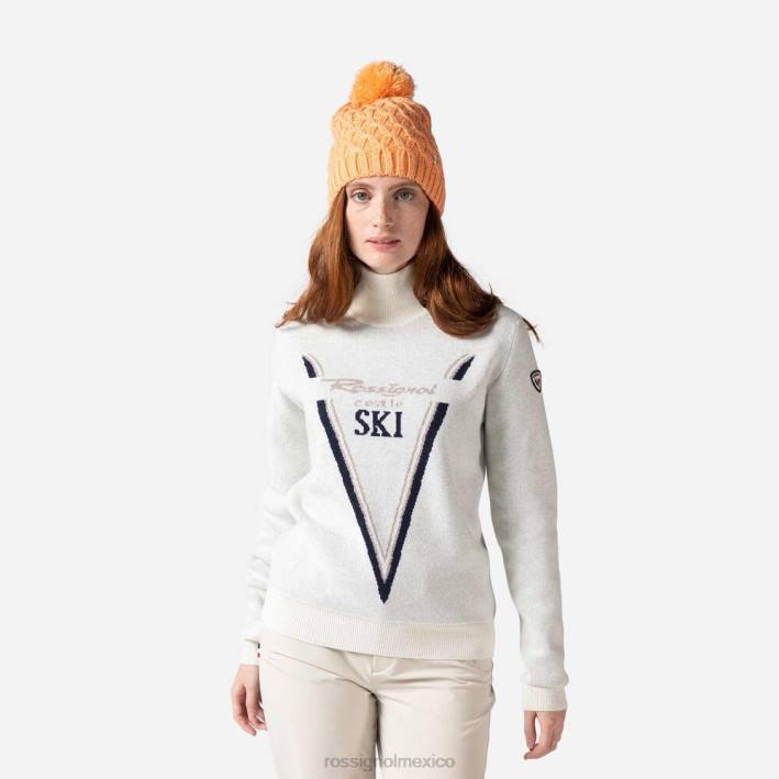 mujer Rossignol suéter de punto con cuello alto victoire HPXL1119 tapas blanco