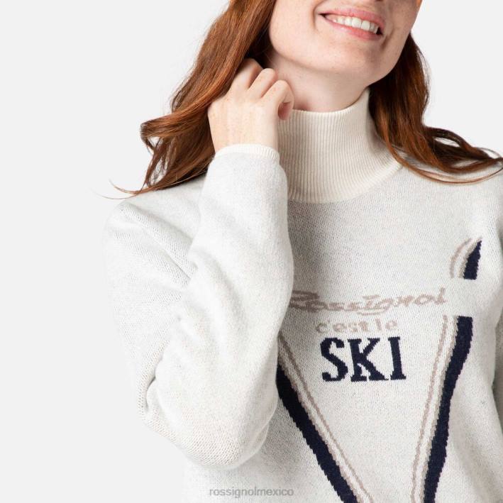 mujer Rossignol suéter de punto con cuello alto victoire HPXL1119 tapas blanco