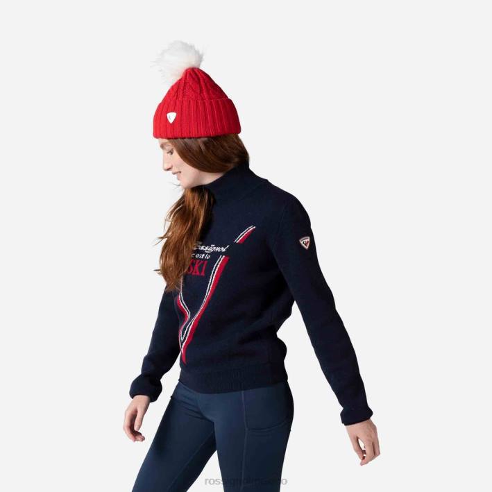 mujer Rossignol suéter de punto con cuello alto victoire HPXL938 tapas azul marino oscuro