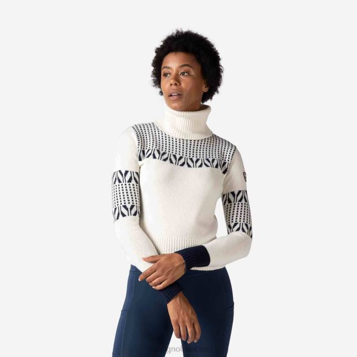 mujer Rossignol suéter de punto de cuello alto vintage HPXL1042 tapas blanco