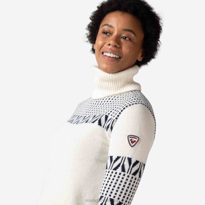 mujer Rossignol suéter de punto de cuello alto vintage HPXL1042 tapas blanco