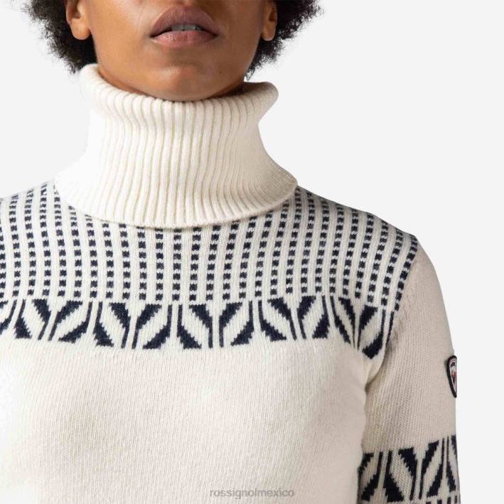 mujer Rossignol suéter de punto de cuello alto vintage HPXL1042 tapas blanco