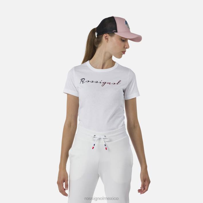mujer Rossignol camiseta con logo HPXL694 tapas blanco