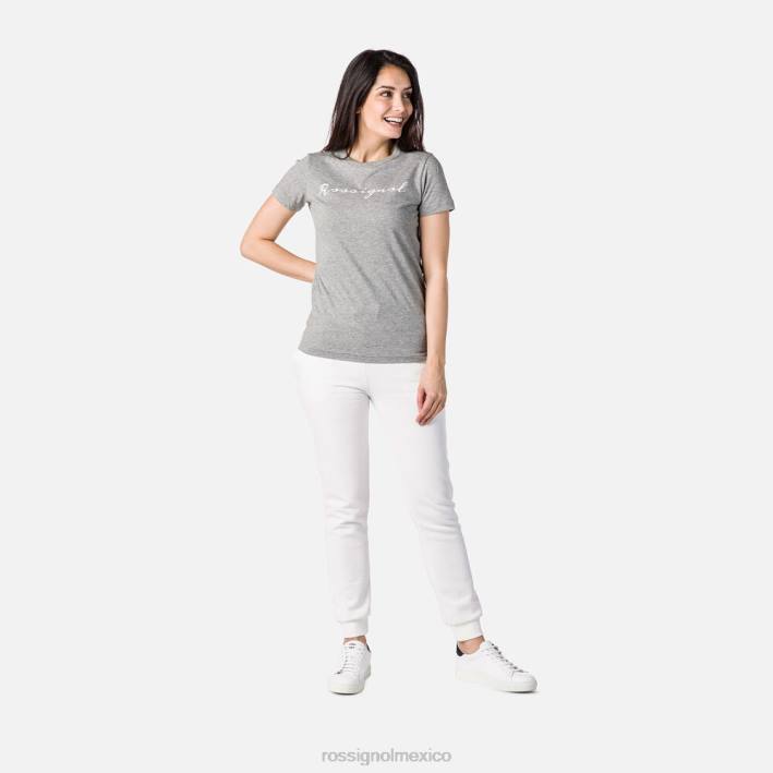 mujer Rossignol camiseta con logo HPXL831 tapas cuero gris