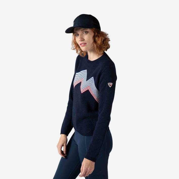 mujer Rossignol top de montaña con cuello redondo HPXL885 tapas azul marino oscuro