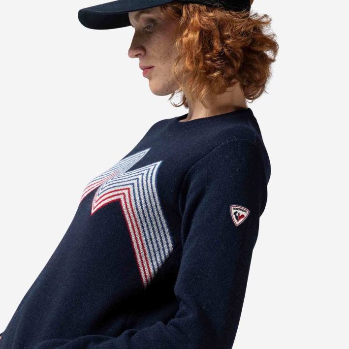 mujer Rossignol top de montaña con cuello redondo HPXL885 tapas azul marino oscuro