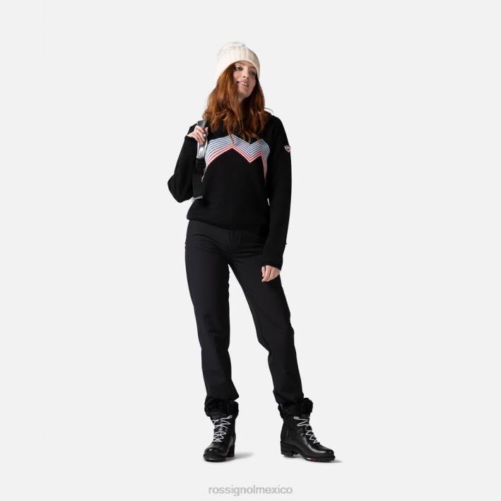 mujer Rossignol top de montaña con cuello redondo HPXL903 tapas negro